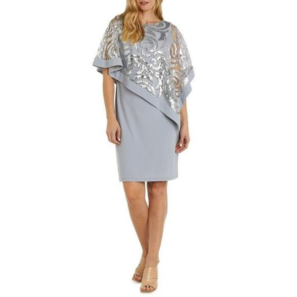 NWT R&M Richards Plus Swirl Sequin Poncho Party Cocktail Mini Dress - Picture 5 of 10